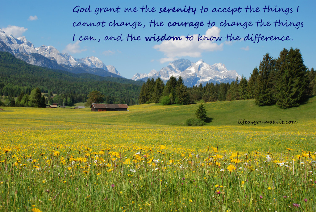 God grant me the serenity to accept the things I cannot change, the courage to change the things I can and the wisdom to know the difference.